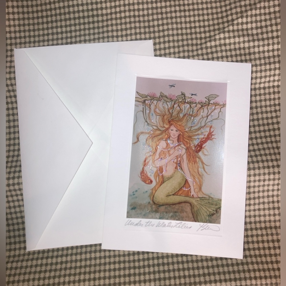 Karen Bagnard signed hand embellished Mermaid blank greeting card